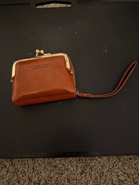 Tan Leather Wristlet Wallet with Gold Hardware